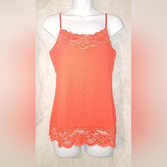 Cato Tops - Cato Orange Lace Trim Camisole